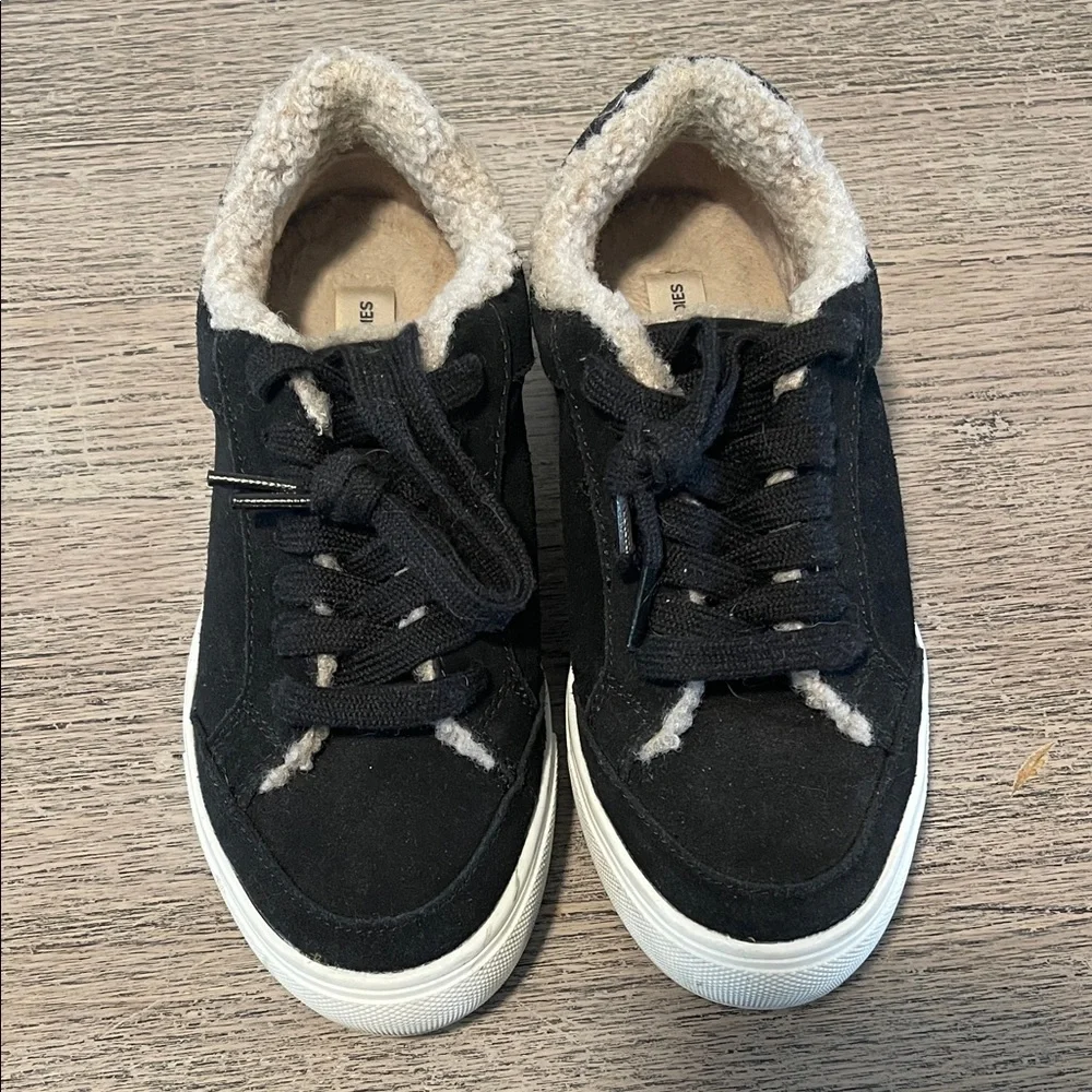 Birdies Black Lace Up  Suede W/Shearling‎ Slip On shoes Women’s Sz 5.5